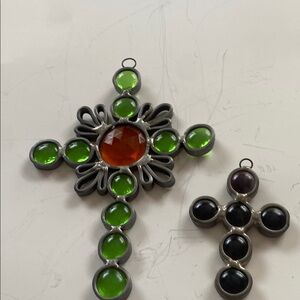 Elegant Green and Orange Cross Pendant